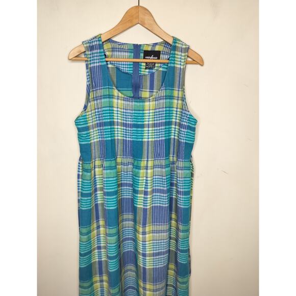 Vtg Positive Attitude Plaid Linen Blend Dress Sleeveless Modest - Picture 2 of 6